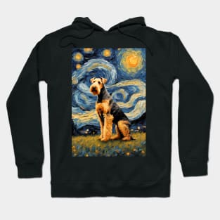 Adorable Airedale Terrier Dog Breed Painting in a Van Gogh Starry Night Art Style Hoodie